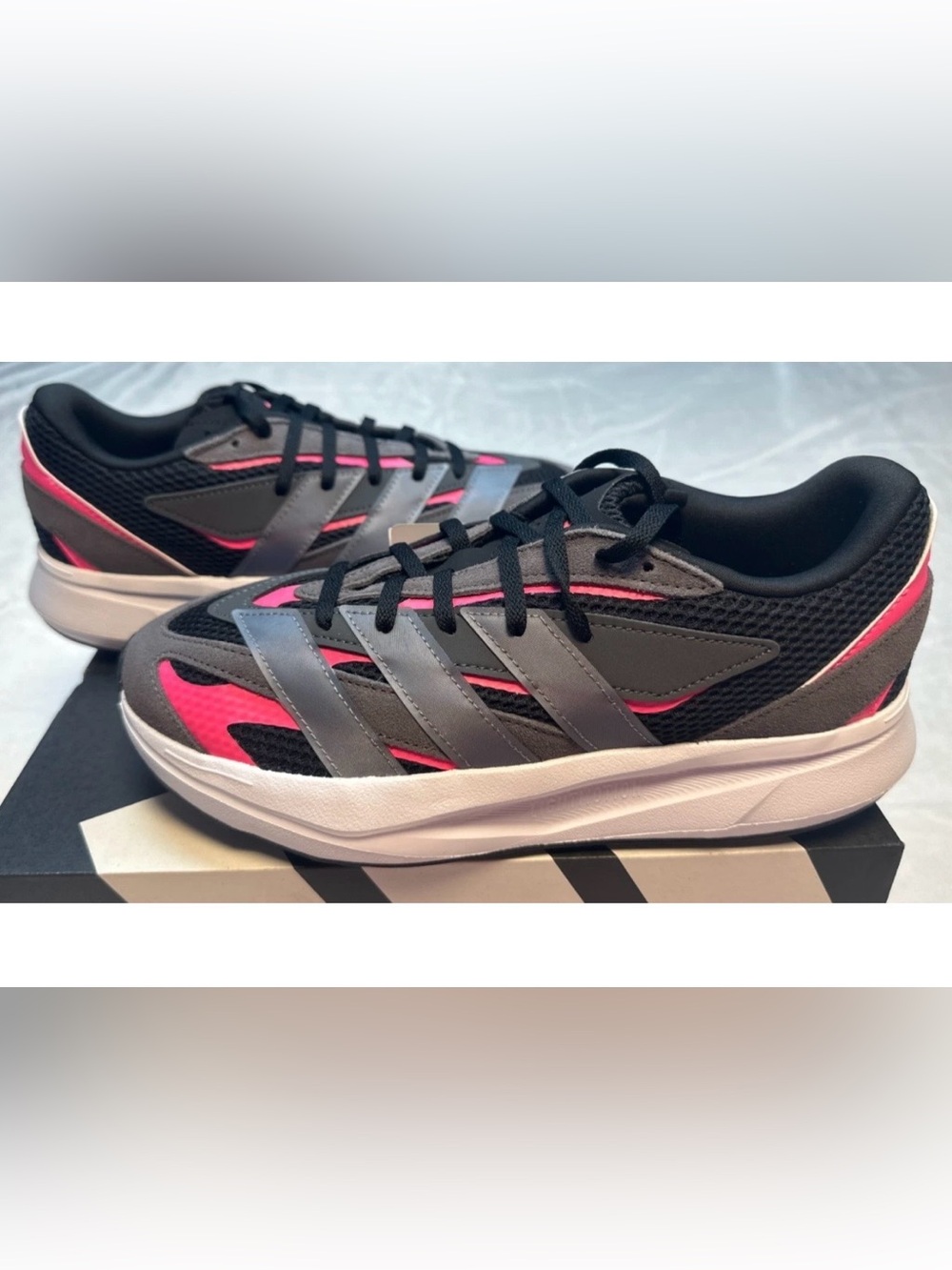 Adidas Lightblaze J JR1299 Youth Size 7 Black Pink Running Athletic Sneakers